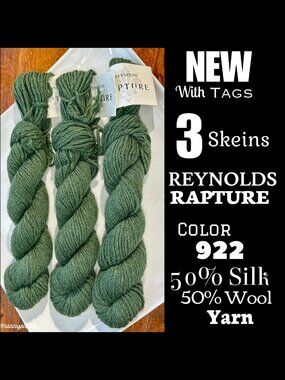 🆕NWT▪️REYNOLDS RAPTURE▪️3 Skeins COLOR 922 50% Silk 50% Wool Yarn